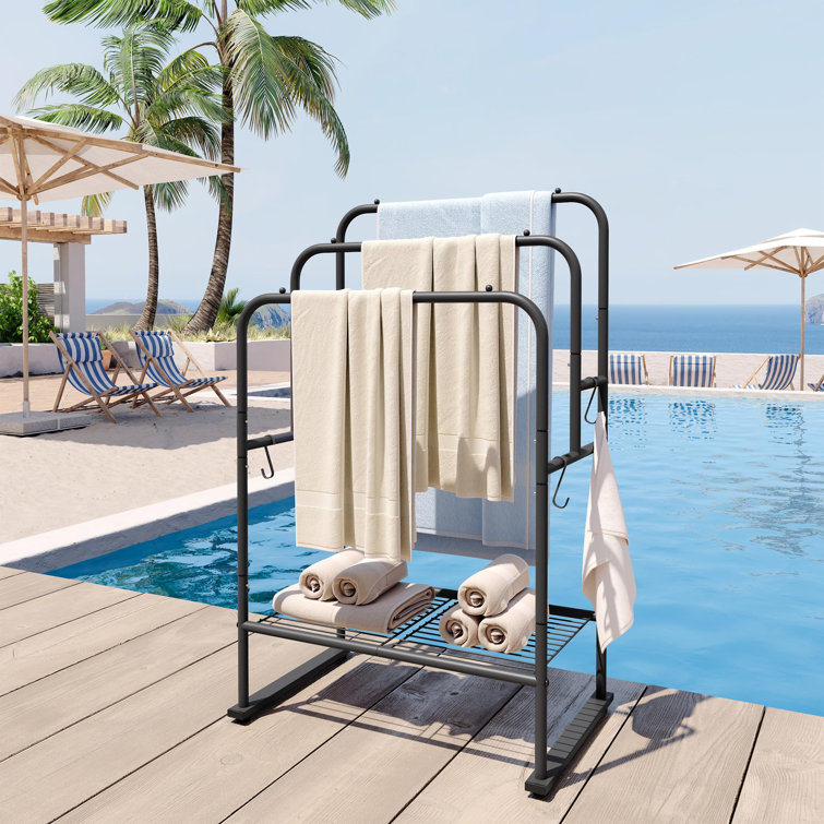 40'' Matte Black Metal Freestanding 3-Tier Towel Drying Rack with Shelf