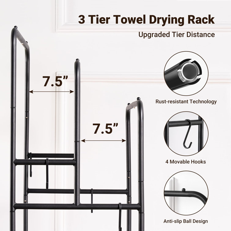 40'' Matte Black Metal Freestanding 3-Tier Towel Drying Rack with Shelf