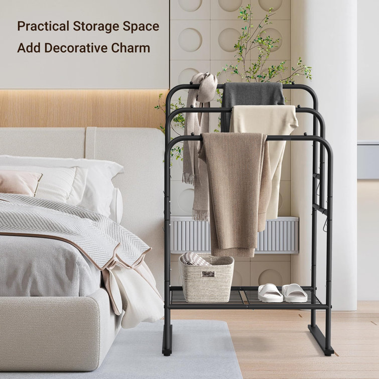 40'' Matte Black Metal Freestanding 3-Tier Towel Drying Rack with Shelf