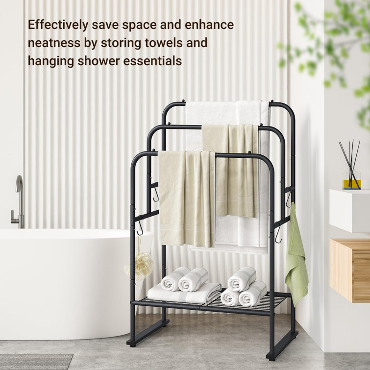 40'' Matte Black Metal Freestanding 3-Tier Towel Drying Rack with Shelf