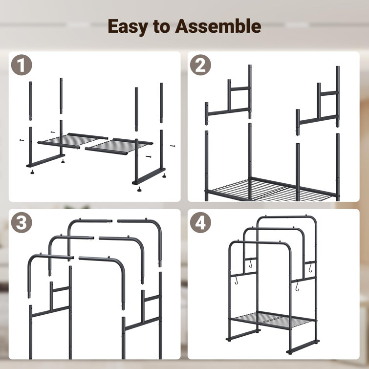 40'' Matte Black Metal Freestanding 3-Tier Towel Drying Rack with Shelf