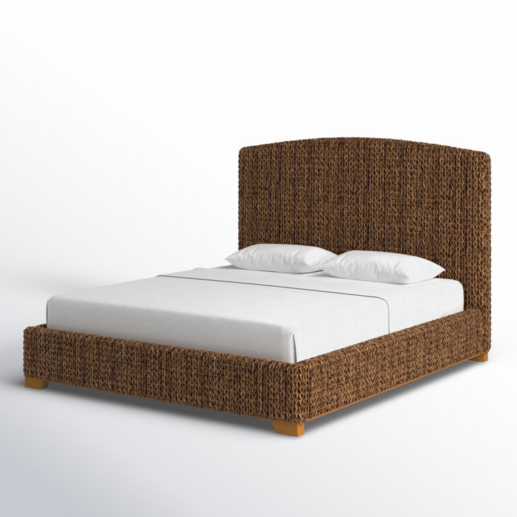Rustic Cocoa Brown Woven Banana Leaf King Bed with Nailhead Trim