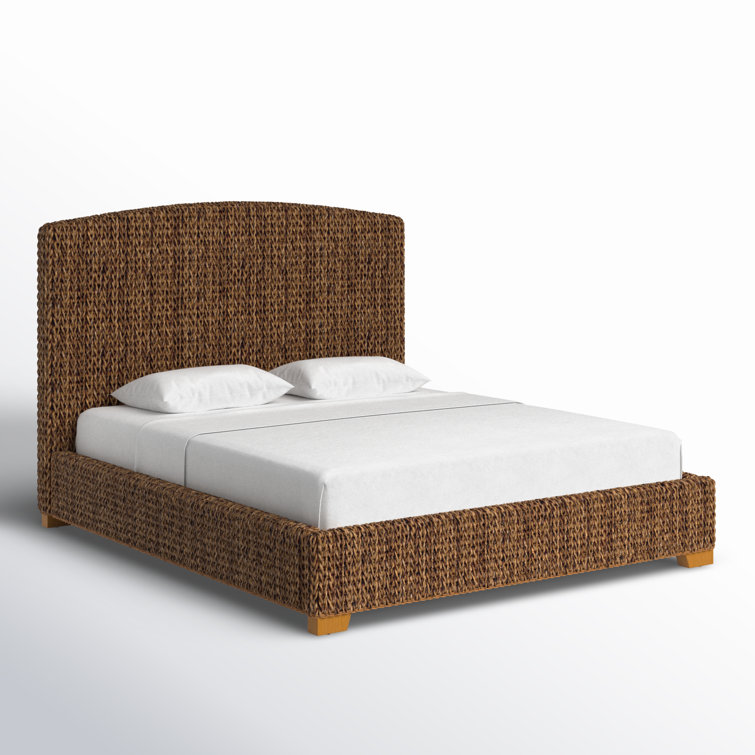 Rustic Cocoa Brown Woven Banana Leaf King Bed with Nailhead Trim