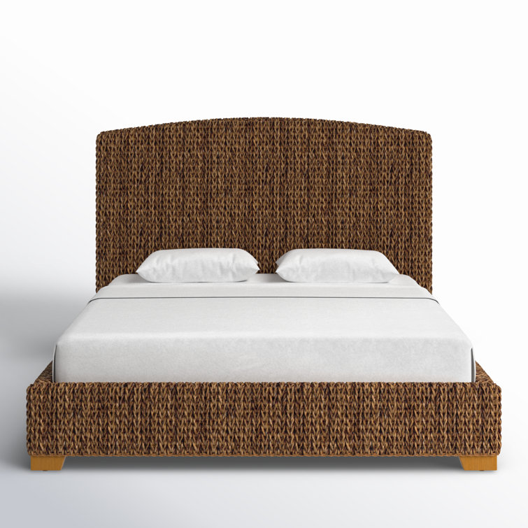 Rustic Cocoa Brown Woven Banana Leaf King Bed with Nailhead Trim