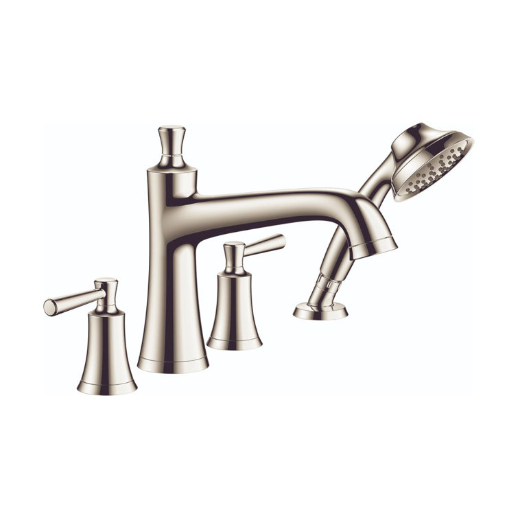 Polished Nickel Double Handle Roman Tub Faucet with Handshower