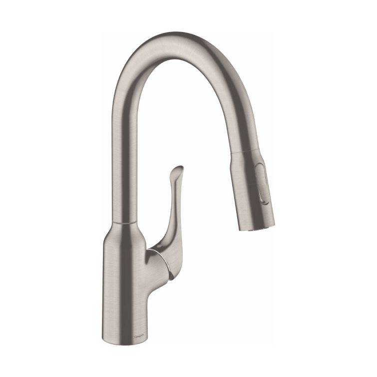 Modern 14'' Stainless Steel Optik Kitchen Faucet with Pull-Out Spray