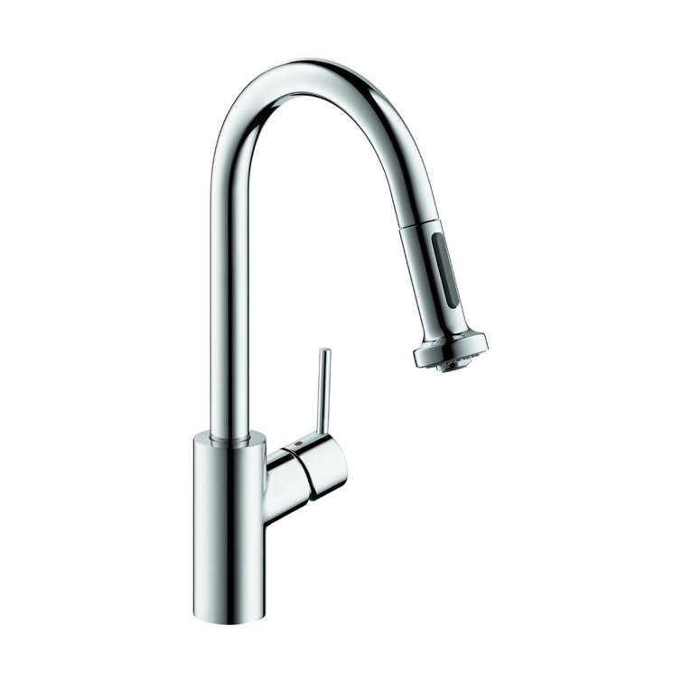 Sleek Steel Optik 16'' Brass Single Handle Pull-Down Kitchen Faucet