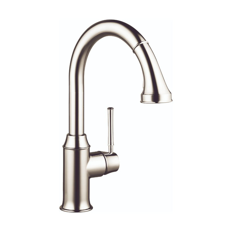 Talis C 15" High Arc Nickel Finish Kitchen Faucet with Pull-Out Spray