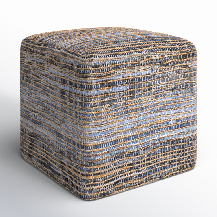 Square Jute and Recycled Denim Upholstered Pouf