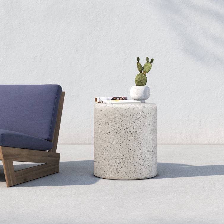 Ker Round White Terrazzo Concrete Outdoor Side Table