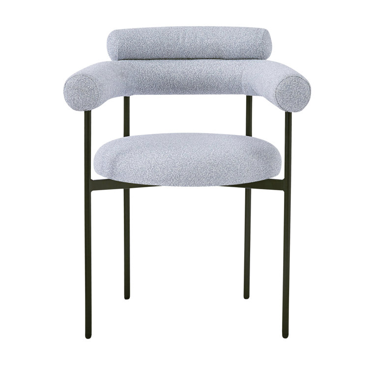 Gray Upholstered Metal Armchair Set with Low Slat Back