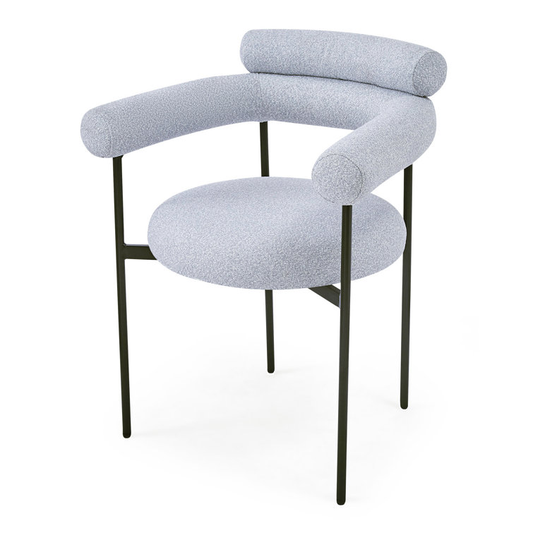 Gray Upholstered Metal Armchair Set with Low Slat Back