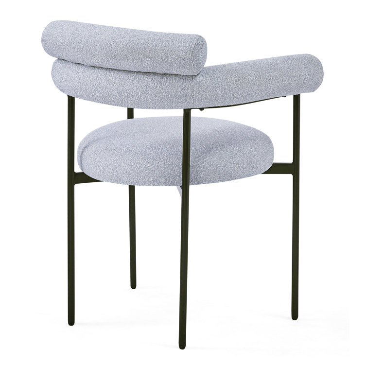 Gray Upholstered Metal Armchair Set with Low Slat Back