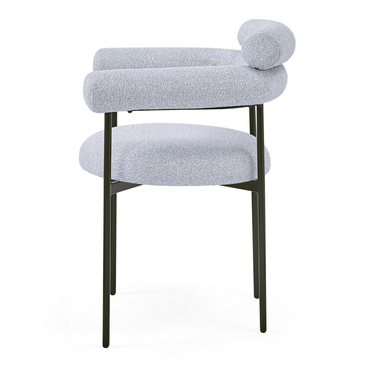 Gray Upholstered Metal Armchair Set with Low Slat Back