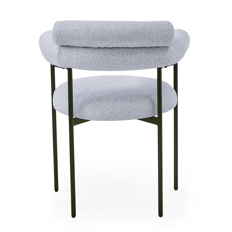 Gray Upholstered Metal Armchair Set with Low Slat Back