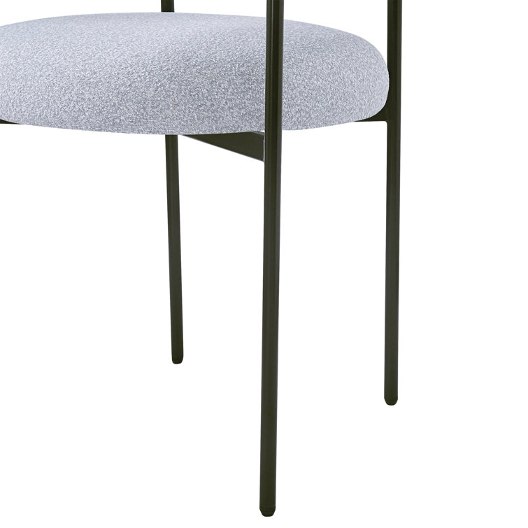Gray Upholstered Metal Armchair Set with Low Slat Back