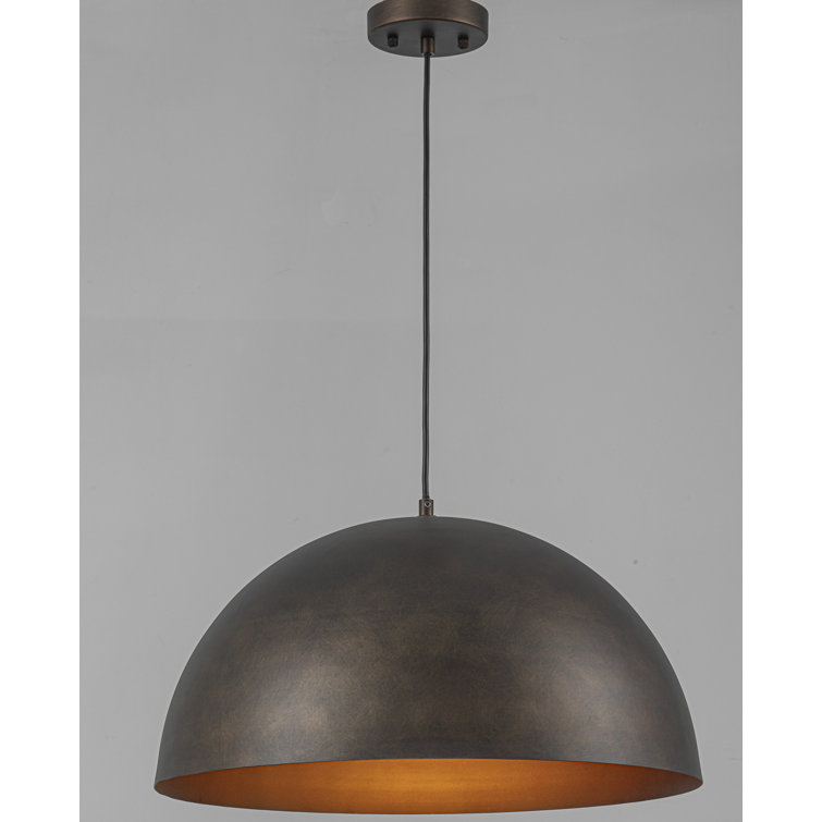 Antique Bronze Dome Pendant Light with Gold Interior, 15.75"