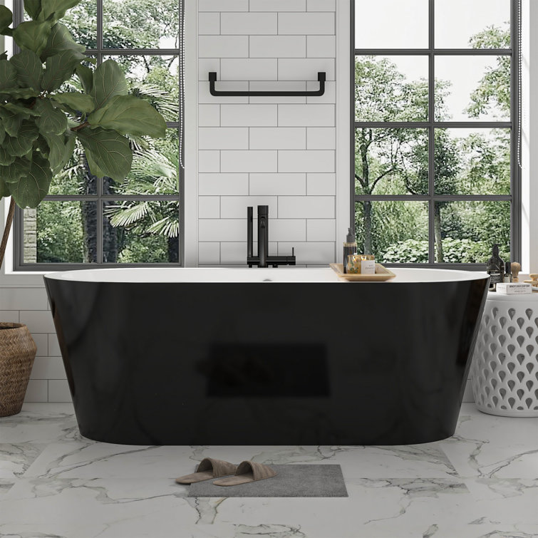 67.7" Black and White Acrylic Freestanding Bathtub
