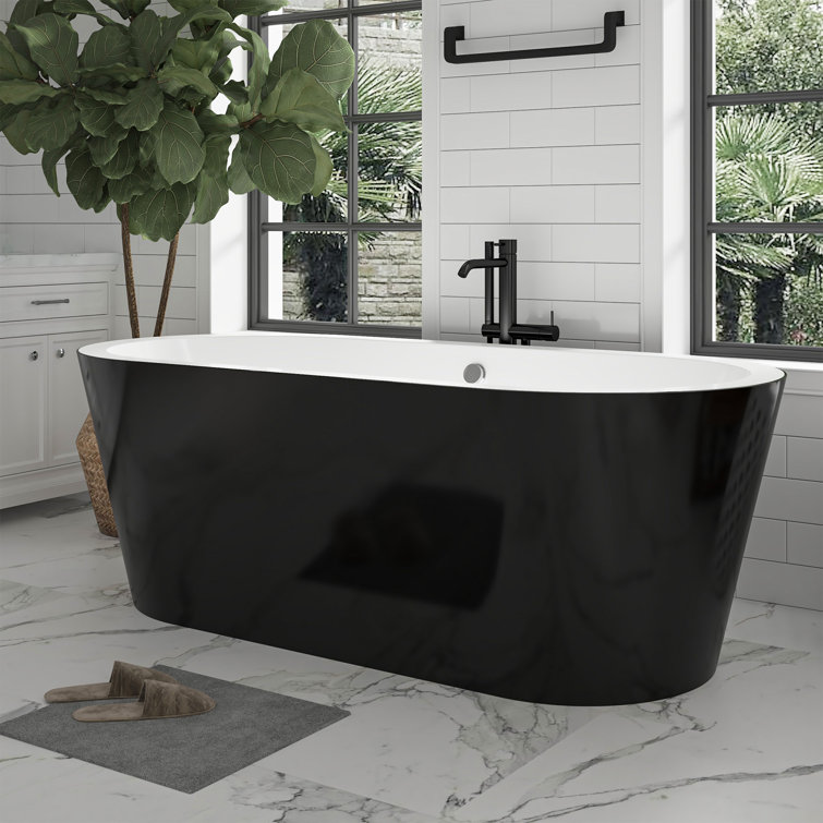 67.7" Black and White Acrylic Freestanding Bathtub