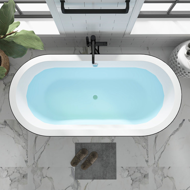 67.7" Black and White Acrylic Freestanding Bathtub