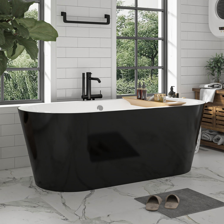 67.7" Black and White Acrylic Freestanding Bathtub