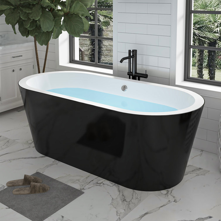 67.7" Black and White Acrylic Freestanding Bathtub