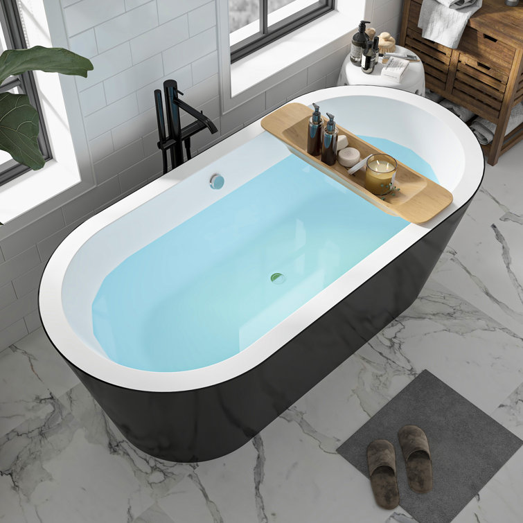 67.7" Black and White Acrylic Freestanding Bathtub