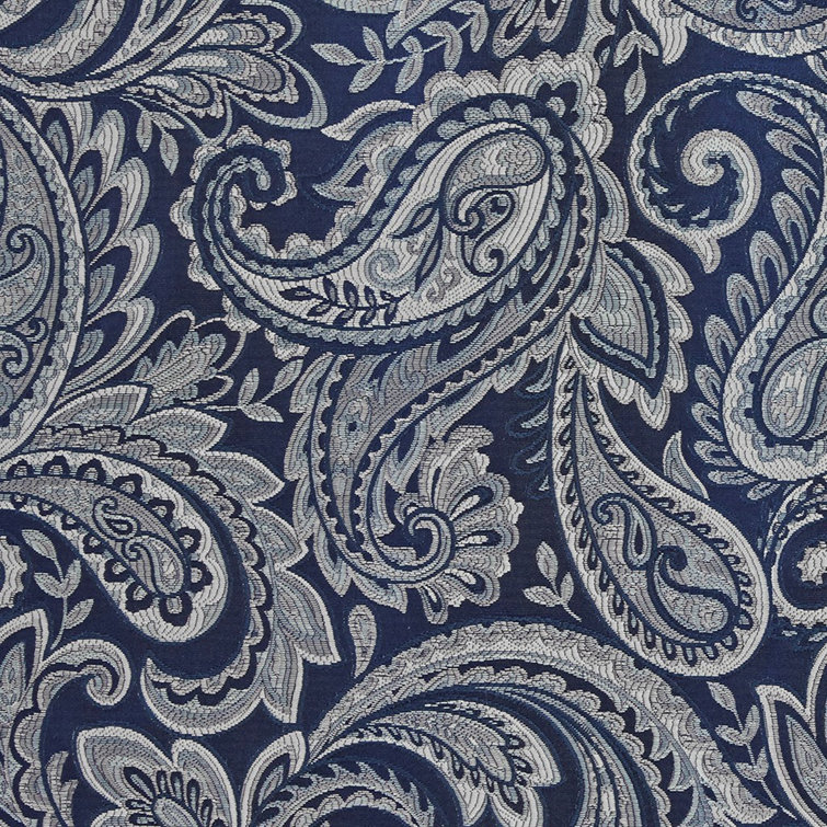 Navy Faux Silk Paisley Jacquard Curtain Panel Pair