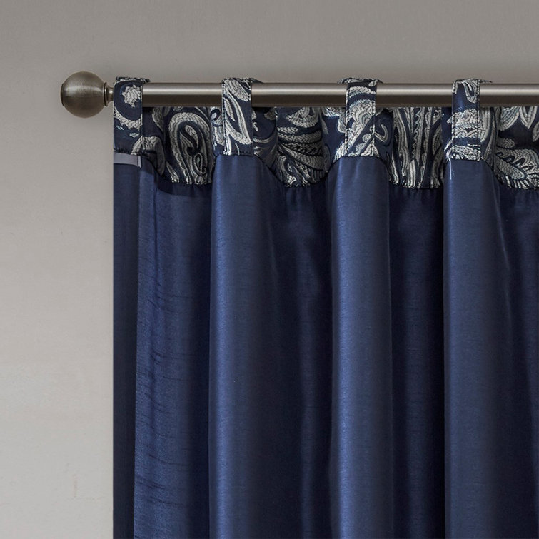 Navy Faux Silk Paisley Jacquard Curtain Panel Pair