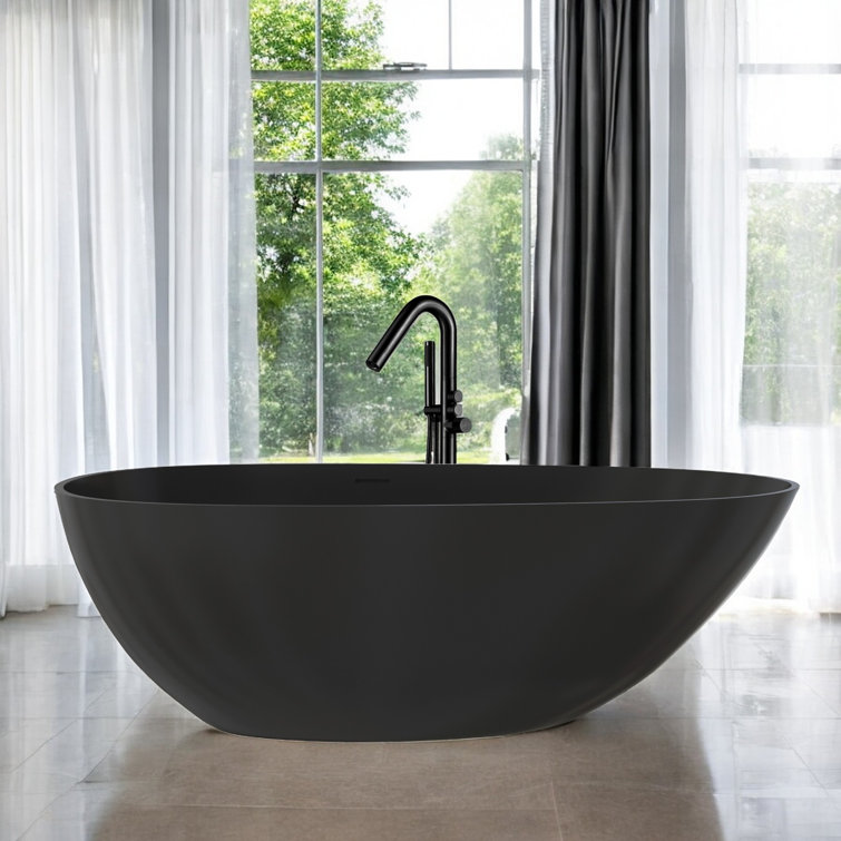 Matte Black 67'' Solid Surface Freestanding Soaking Bathtub