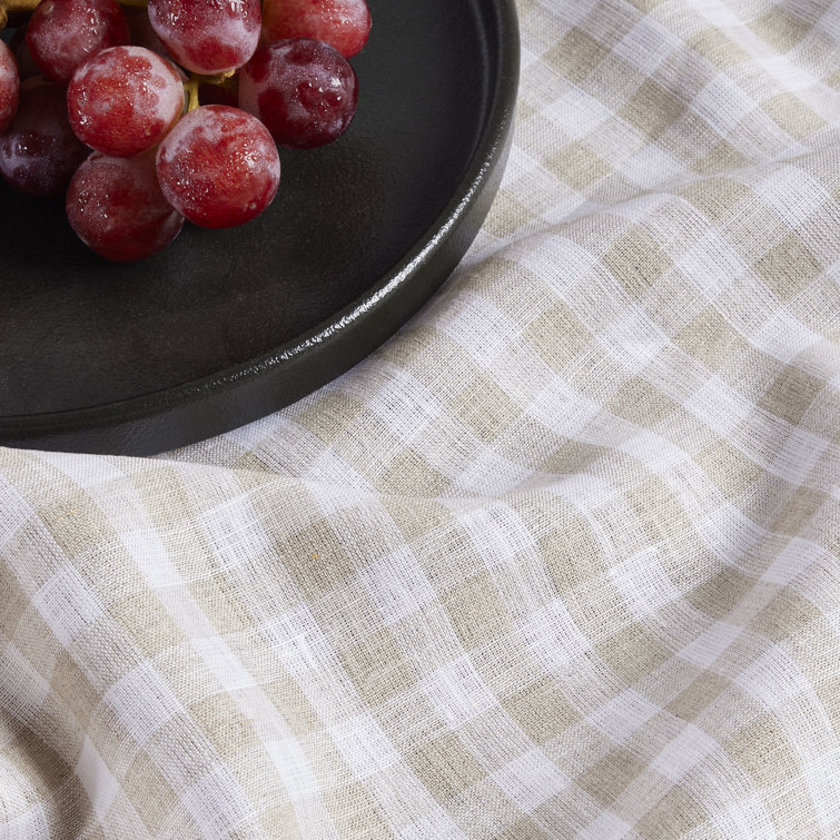 Natural Gingham 60 x 90 Inch Linen Rectangular Tablecloth