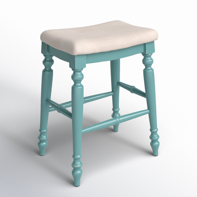 Marino Elegant Blue Wood Backless Counter Stool with Padded Seat