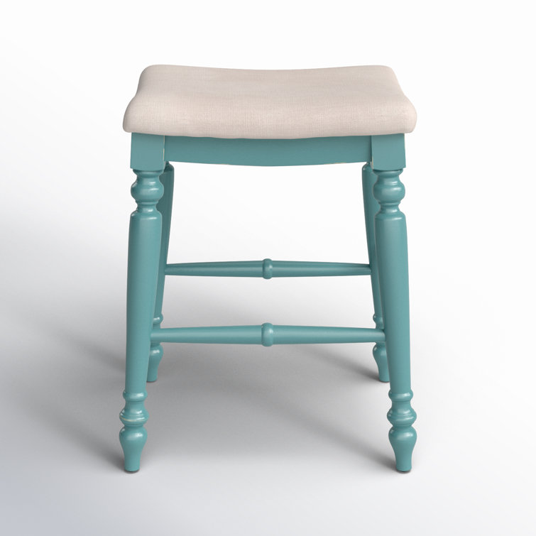 Marino Elegant Blue Wood Backless Counter Stool with Padded Seat