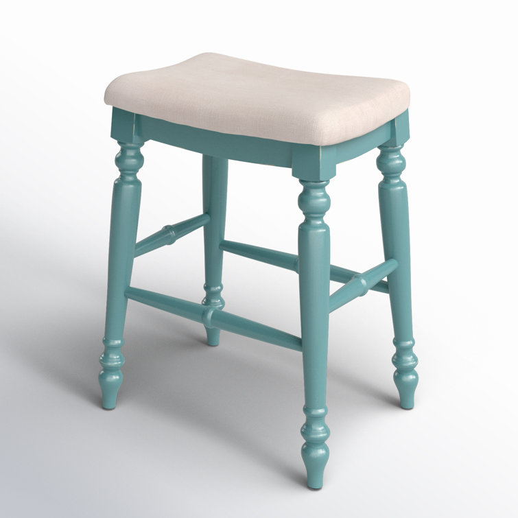 Marino Elegant Blue Wood Backless Counter Stool with Padded Seat
