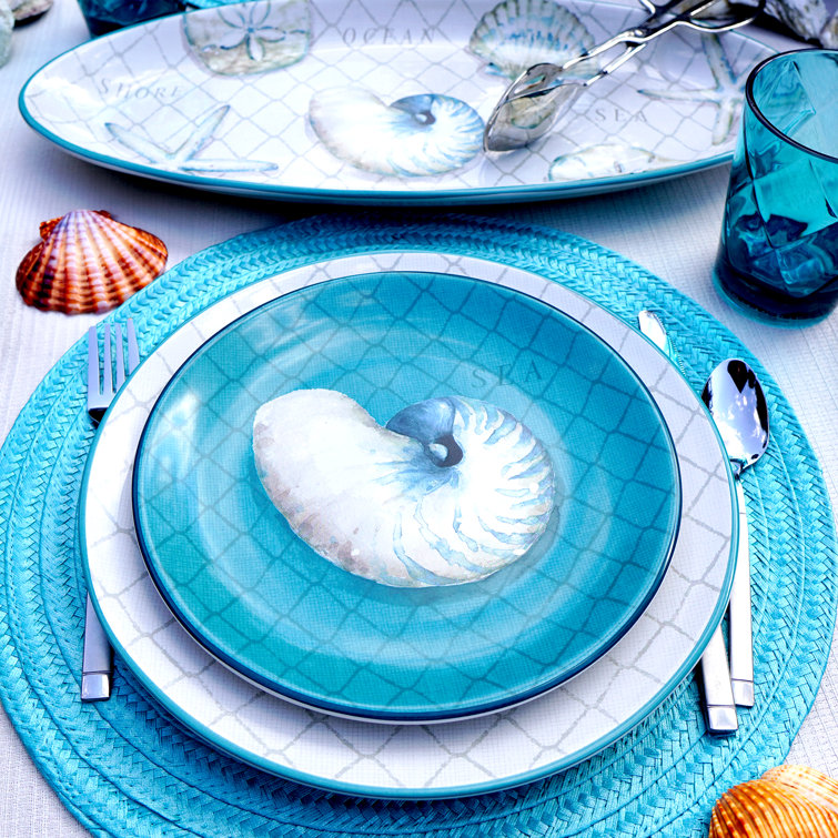 Ocean View Teal Ceramic 9" Salad Plates Set of 4