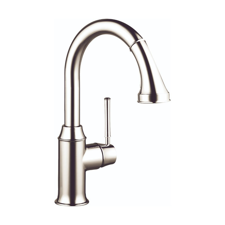 Modern Nickel Brass Pull-Out Spray Kitchen Faucet 13 5/8"