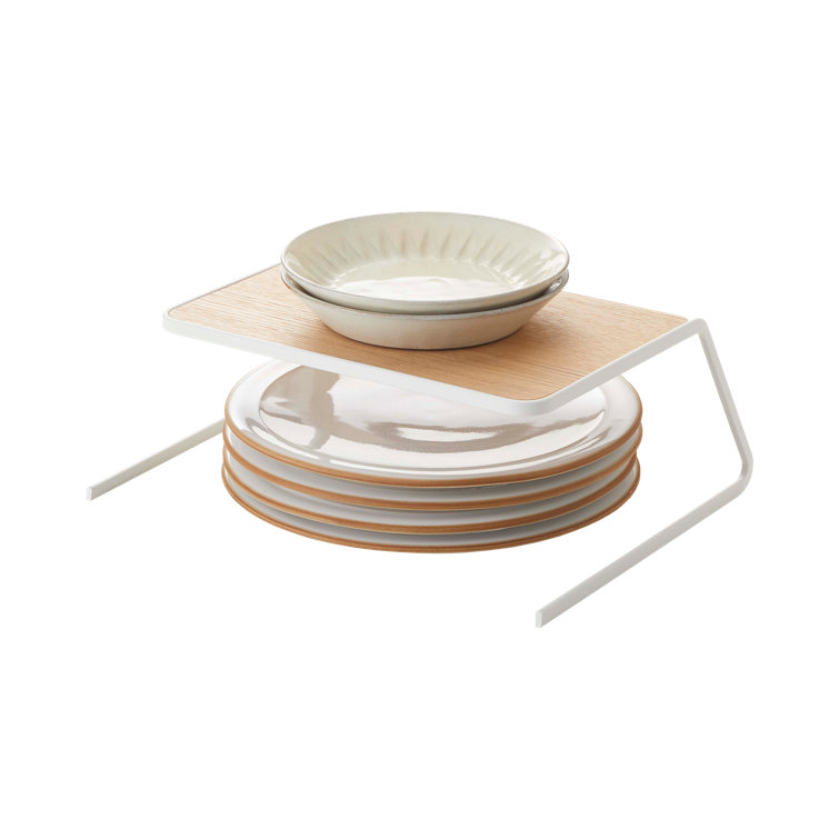 White Steel and Wood Small Dish Riser