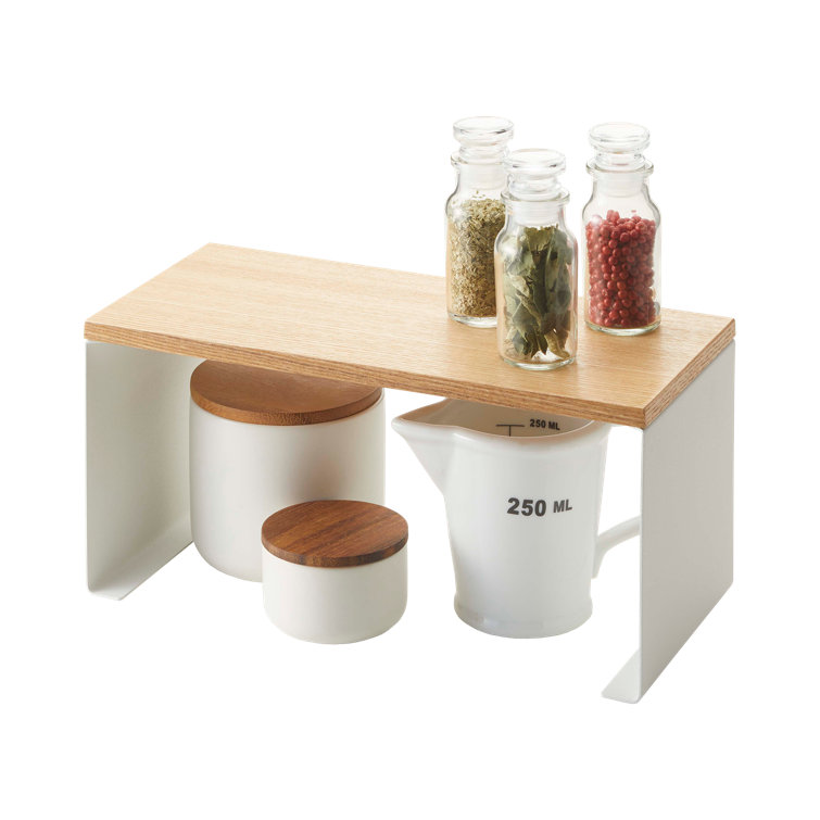 White Steel and Wood Stackable Countertop Organizer