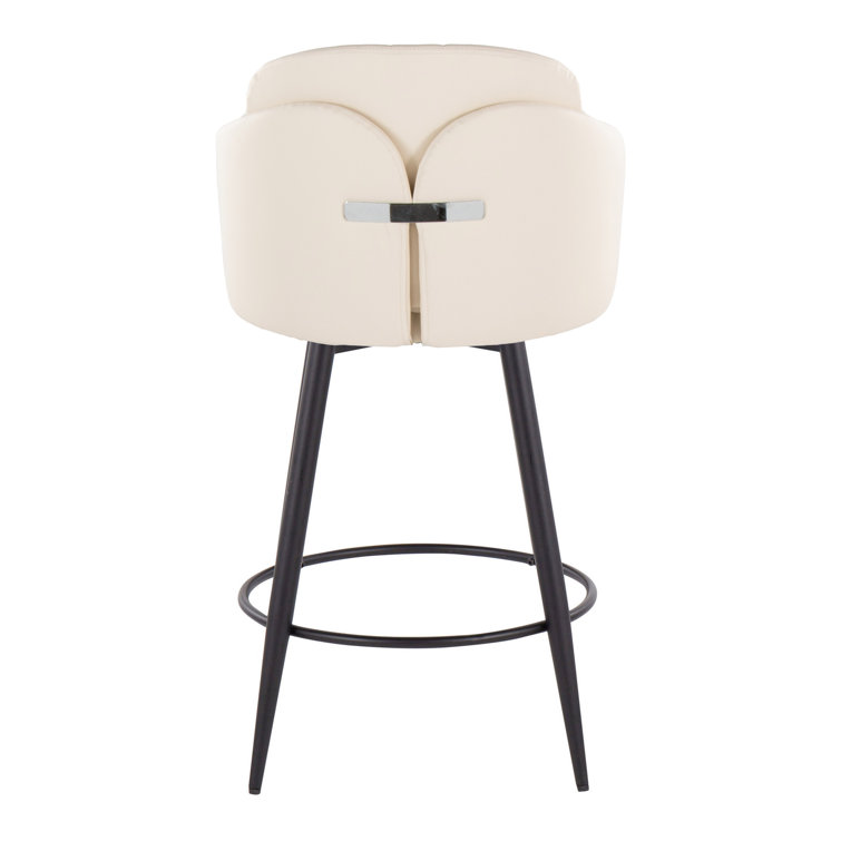 Cream Faux Leather and Chrome Swivel Counter Stools, Set of 2