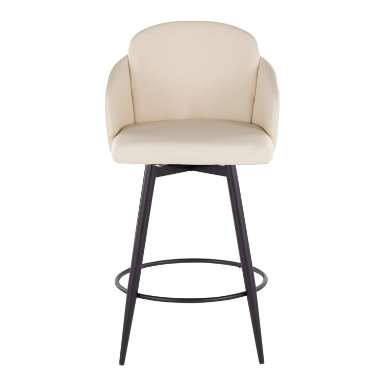 Cream Faux Leather and Chrome Swivel Counter Stools, Set of 2