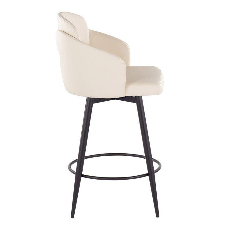 Cream Faux Leather and Chrome Swivel Counter Stools, Set of 2