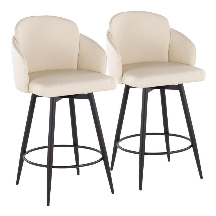 Cream Faux Leather and Chrome Swivel Counter Stools, Set of 2