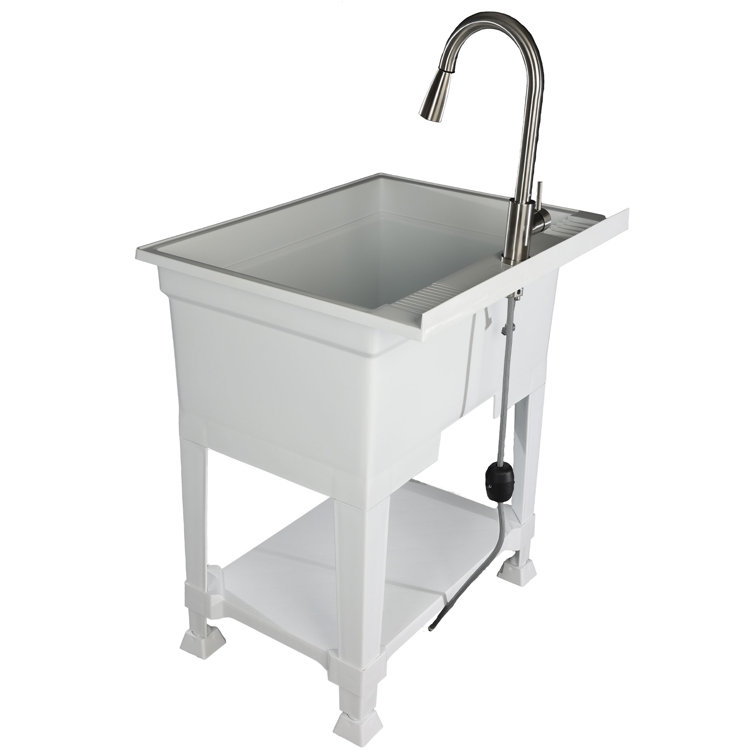 30'' White Freestanding Utility Sink with Stainless Steel Faucet