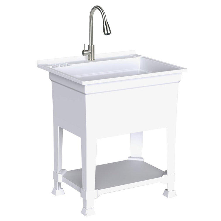 30'' White Freestanding Utility Sink with Stainless Steel Faucet