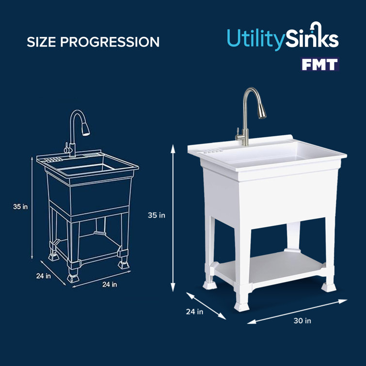 30'' White Freestanding Utility Sink with Stainless Steel Faucet