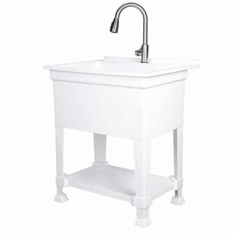 30'' White Freestanding Utility Sink with Stainless Steel Faucet