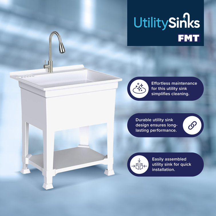 30'' White Freestanding Utility Sink with Stainless Steel Faucet