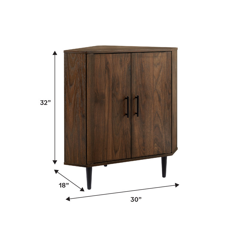 Dark Walnut 2-Door Corner Accent Cabinet with Adjustable Shelving