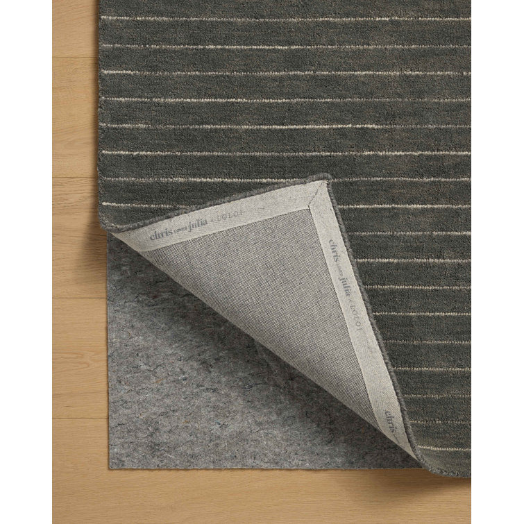 Handmade Charcoal and Ivory Wool Striped Rug 2'-3" x 3'-9"