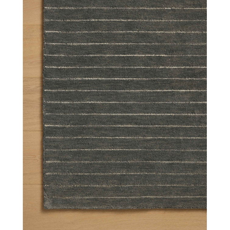 Handmade Charcoal and Ivory Wool Striped Rug 2'-3" x 3'-9"